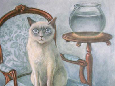 Buggy acrylic brocade cat gray illustration pet portrait portrait