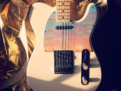 Hand Painted Pick Guard acrylic custom guitar illustration pickguard sunset