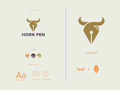 Modern horn pen logo design and branding.