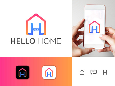 H + Home + Chat Logo abstract app logo brand identity branding chat chatting creative logo flat logo gradient logo h letter home homechat logo housing logo and branding logo design minimal logo minimalist logo modern logo mortgage talk