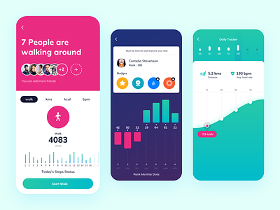 Steps Matters # Stay Healthy Screen award calendar daily dailyui designer growth heartbeat interaction minimal mobile motion profile run cycle running trend ui uidesign uiux ux walking