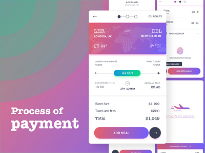 Process of Payment - GO flight app android congratulation credit cards design free download ios material mobile payment process ui ux