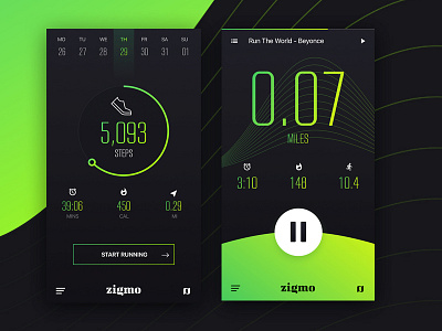Zigmo app android app counter design fitness health map material music tracking ui ux