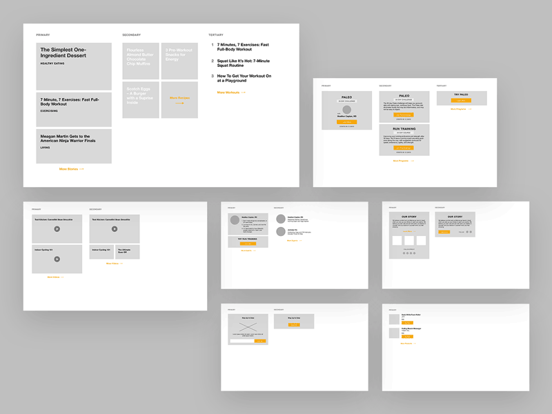 Spright Discover Modules cards education health homepage spright web wireframes