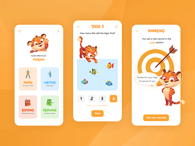 App for preparing children for school app children game kid kids new orange phone school tiger ui ux