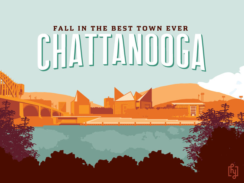 #BestTownEver chattanooga fall illustration poster retro tennessee travel vintage