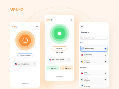 VPN-Z - VPN Mobile App android app design functional intuitive ios mobileapp onlineprivacy seamless secure typography ui uidesign user friendly usercentered ux visuallyappealing vpn z vpnapp