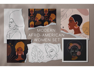 Modern Afro-American women set.