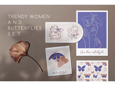 Trendy women and butterflies set abstract butterflies butterfly clipart design flat art girl illustration line art linear logo logotype vector woman