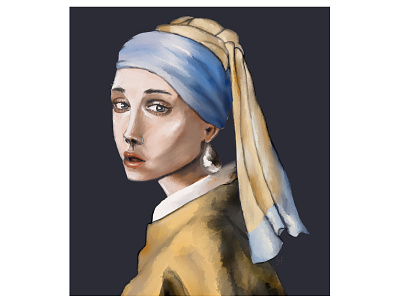 pearl earring girl adobe photoshop art artist artwork design digital painting drawing icon illustration minimal redesign