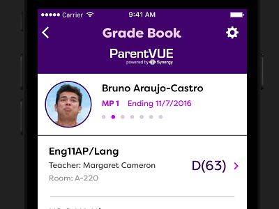 ParentVUE Gradebook app concept digital list purple redesign