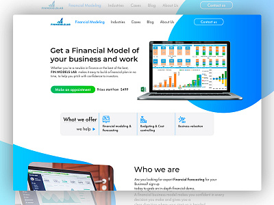 Financial models page. business consultant excel finance financier first screen professional prototype screen ui web