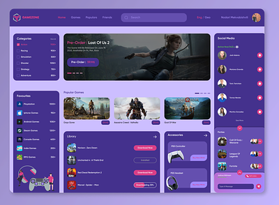 GAMEZONE DASHBOARD accessories action chat controller dashboard dashboarddesign design games gaming playstation social ui uidesigner uiux uiuxdesign uiuxdesigner ux web webdesign website