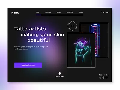 ARTIO branding colors design illustration landing landingdesign landingpage tattooshop tattoowebsite tattoowebsitedesign trashdesign trendingdesign ui uidesigner uiux uiuxdesign uiuxdesigner ux websitedesign websitedesigner