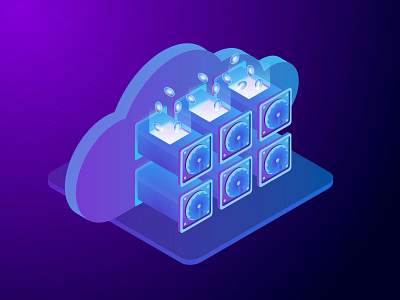 Cloud mining 2.5d blue cloud mining color gradient icon illustration illustrator isometric vector