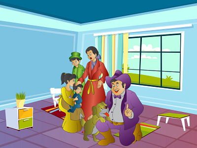 Cartoon illustration of the happy family