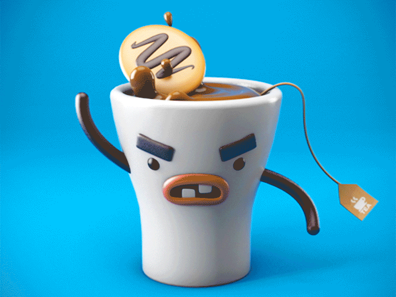 Grumpy Tea Mug 3d 3d animation 3d modeling animation c4d cg cgi cinema 4d graphic design grumpy modeling mug mug design tea tea cup