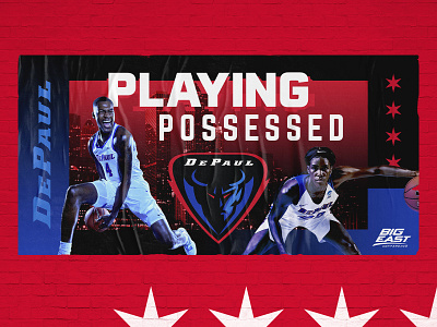 DePaul Blue Demons "Playing Possessed" 2019 athletic basketball bold chicago demon depaul gradient layout ooh poster sports stars typography wallscape