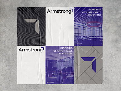 Armstrong Branding Concept 3d mockup angle arrow box business card ceiling clean icon concept corner icon identity identity branding inspiring logo posters sans serif simple social tile wall