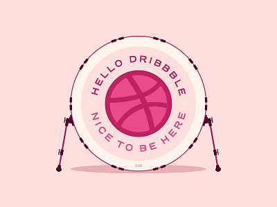 Hello Dribbble badge bass debut dribbble drum drums hello instrument music set