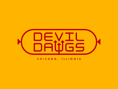 Devil Dawgs Type Lockup branding custom food hotdog lockup pitchfork round sausage type
