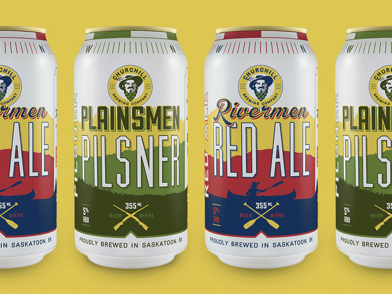 Churchill Brewing Co. Can Designs ale beer bison branding can canoe design hops pilsner red wilderness