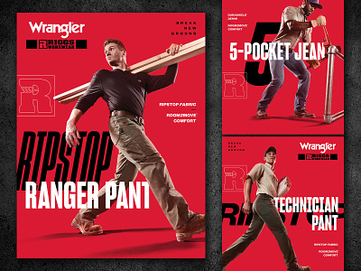 Wrangler RIGGS POS Campaign blue collar clean gritty industrial layout modern poster red riggs sharp tech workwear wrangler