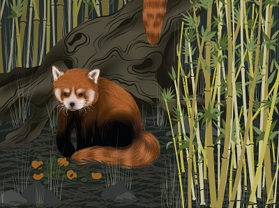 Red pandas in a bamboo forest asian digital illustration forest graphic art illustration nature art nature illustration oriental peaches red panda wildlife