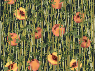 Peaches and bamboo stems asia bamboo design digital illustration fabric pattern graphic art juicy nature art oriental peaches print design seamless pattern