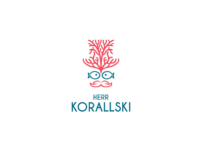 Herr Korallski aquaristics aquarium branding coral design fishes gentleman hat illustration logo simple vector