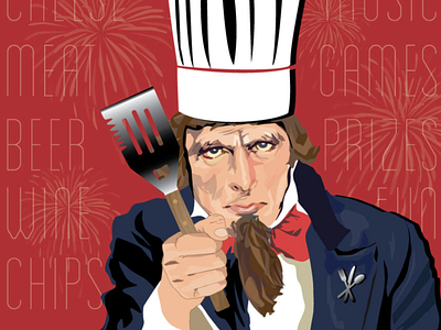 4th of July BBQ with Uncle Same digital painting digital portriat digitalart uncle sam