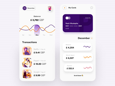 Bank App - New Style - Finance App bankapp bankcard bankingapp card clean freebie green mobiledesign new newstyle orange popular purple shot uidesign uiux