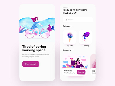 Buy Illustrations App - Modern Layout Style bankcard buyapp card clean ecommerce ecommerceapp freebie illustration illustrationapp mobiledesign new newstyle pink popular purple shot uidesign uiux