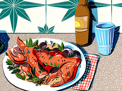 Conde Nast Traveler bright cake chicken crab cuisine culinary editorial editorial art ethnic food food food and drink food illustration foodie fun hand drawn magazine pie seafood travel