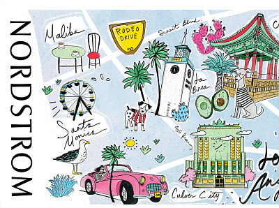 Nordstrom america beach bright california culinary drawing flat fun giftcard hand drawn happy illustration los angeles luxury map nordstrom rodeo san diego