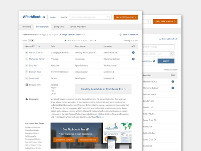 Pitchbook UI Update Project interface modern search ui ux