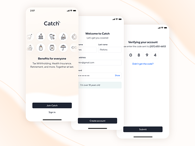 Catch Lobby app benefits catch finance fintech insurance ios lobby mobile product design registration sign in sign up ui ux web