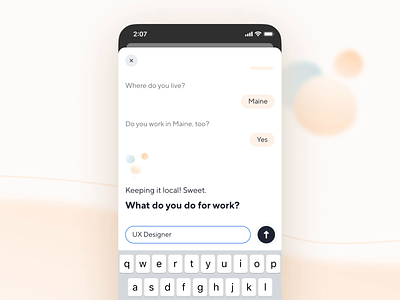 Benefits Checkup ambient animation blob blobs catch chat chatbot conversational ui finance fintech floating freelance insurance ios mobile native product design ui ux work