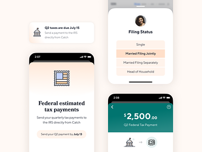 Quarterly Tax Payments card catch confirmation finance fintech ios mobile payments product design sheet taxes ui