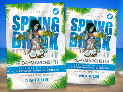 Spring Break After Party Flyer adobe photoshop after break download flyer graphic design party poster psd spring template tropical
