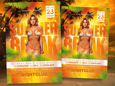 Summer Break Party Flyer break download flyer graphic design party photoshop poster psd spring summer template tropical
