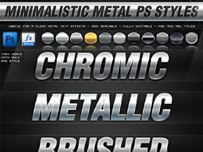 Minimalistic Metal PS Layer Styles brushed chrome chromic clean copper effects golden iron layer metal metallic minimalistic modern photoshop premium professional steel stone styles text