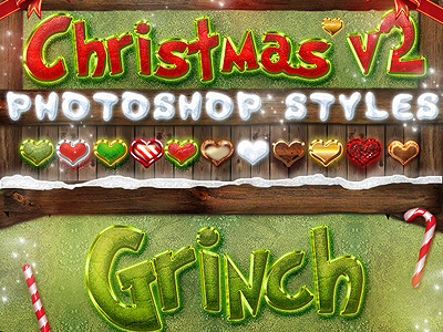 Christmas Photoshop Styles V2 - Text Effects 3d add ons adobe christmas effect effects fx grinch holiday layer photoshop ps resources styles text v2 xmas