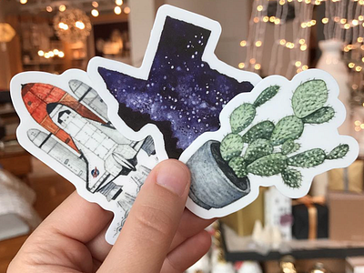 Chloe Jane Made Watercolor Illustration Texas Stickers cactus illustration nasa prickly pear cactus space shuttle texas watercolor