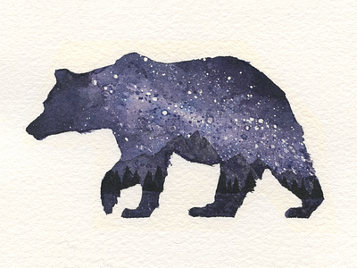 Starry Night - Bear bear celestial illustration mountains starry night watercolor