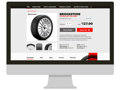 site design e comm tires website