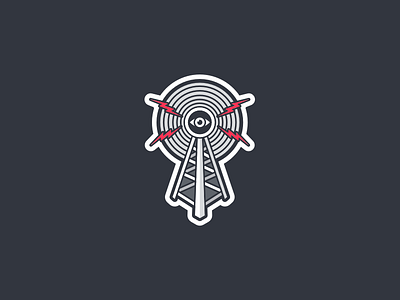 Transmit broadcast cult icon illustration pin badge radio sticker transmission