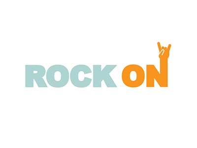 Rock On blue conference design logo orange rock on