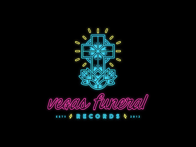 Vegas Funeral Records Logo brand cross identity logo monoline neon record record label