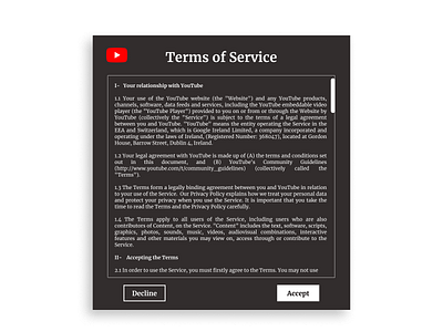 Daily UI Challenge#089: Terms of Service daily 100 challenge dailyui dailyuichallenge design google terms of service web webdesign youtube